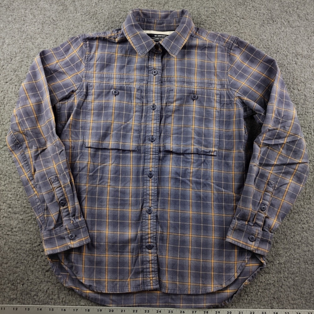 REI Co-op Mens Small Slim Blue  Plaid Flannel Button Down Shirt Long Sleeve